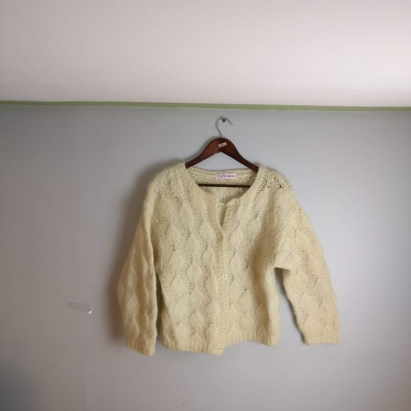 Mohair Cardigan, exposed button Pointelle Chunky Soft Knit, Sezane-Joia-style - Picture 1 of 8